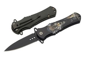 Folding Knife | Wolf Black Stainless Steel Spear Point Black Blade Tactical EDC