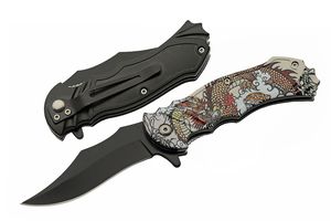 Folding Knife | Red Meiji Dragon Stainless Steel Clip Point Blade Tactical EDC