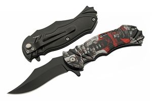 Folding Knife Red Black Samurai Stainless Steel Clip Point Blade Tactical EDC