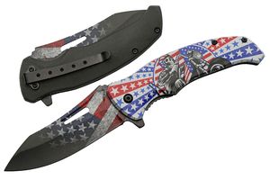 Folding Knife | USA Flag Biker Stainless Steel Drop Point Blade Tactical EDC