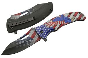 Folding Knife USA Flag Bald Eagle Stainless Steel Drop Point Blade Tactical EDC