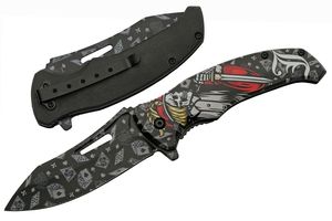 Folding Knife Black Red Dice Poker Card Jack Stainless Steel Drop Point Blade