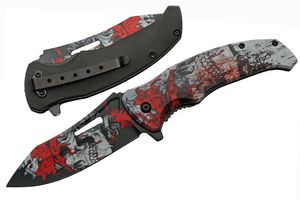 Folding Knife | Black Red White Bloody Skull Stainless Steel Blade Tactical EDC