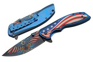 Folding Knife American Flag USA Bald Eagle EDC 3.5In Blade
