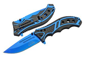 Spring-Assist Folding Knife Rite Edge Black Blue Steel Blade Tactical EDC
