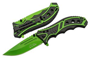 Spring-Assist Folding Knife Rite Edge Black Green Steel Blade Tactical EDC