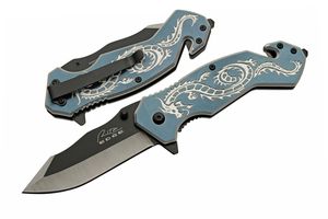 Spring-Assist Folding Knife | Rite Edge Gray/White Dragon Steel Blade Rescue EDC