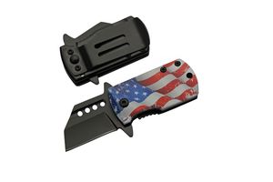Money Clip Folding Knife | Black Stainless Steel 1.5in Blade Mini USA Flag EDC
