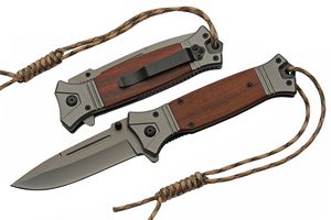 Spring-Assisted Folding Knife | Rite Edge Gunmetal Blade Wood Handle EDC Lanyard
