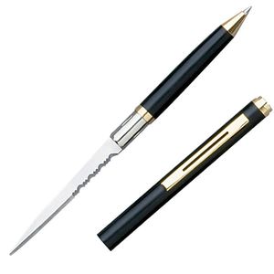 Pen Knife | Hidden Serrated Blade Functional Ink Pen Letter Opener Black Gold