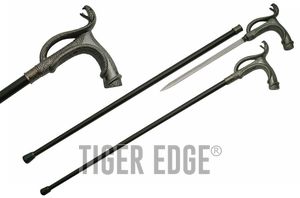 Sword Cane 36.5in. Overall Gray Serpent Snake Walking Stick Hidden Blade