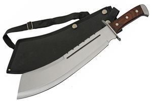 Machete Rite Edge 13in. Cleaver Blade Full Tang Brown Wood Handle + Sheath
