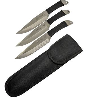Throwing Knife Set | 3 Piece Skyhawk Silver Full Tang 9in Overall