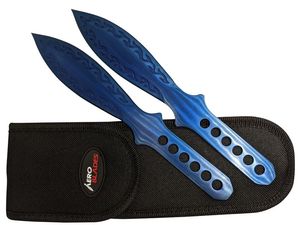 Throwing Knife Set | Aeroblades 2 Piece Blue Flame Full Tang 9in Overall