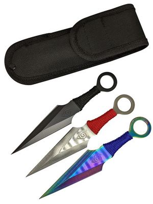 Throwing Knife Set | Aeroblades 3 Piece Multicolor Kunai Full Tang 7in Overall
