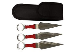 Throwing Knife Set | Aeroblades 3 Piece Silver Red Kunai Full Tang 7in Overall