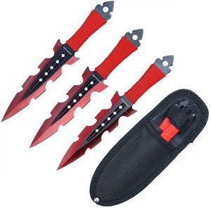 Throwing Knife Set | Aeroblades 3 Pc Red/Black Demon Kunai Full Tang 7in Overall