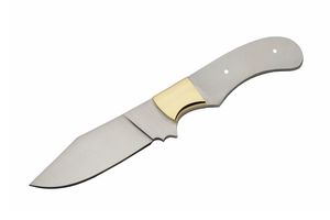 Fixed-Blade Knife Blank | Stainless Steel 4in Clip Point Blade Brass Bolster