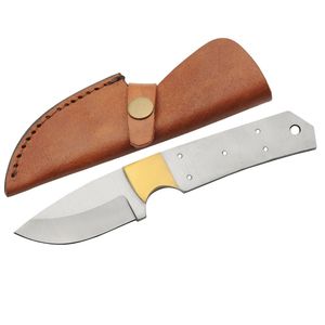Knifemaker Blade Blank DIY Stainless Steel Brass Bolster + Leather Sheath 7.25in