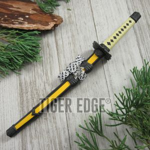 Yellow Mini Japanese Samurai Sword Letter Opener Gift W/ Display Stand