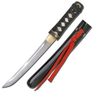 16.75in. Carbon Steel, Real Ray Skin Handle, Black Samurai Dagger Knife