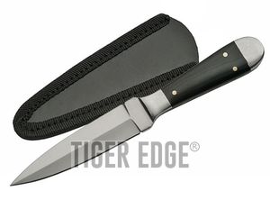 Fixed-Blade Dagger Knife 3.5in. Double Edge Blade Black Horn Handle + Sheath