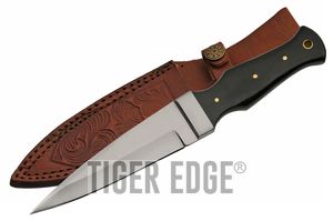 Boot Knife 9in. Overall Buffalo Horn Handle Tactical Blade + Leather Sheath