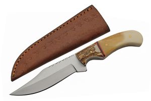Hunting Knife Rite Edge Skinner 4.5in. Blade Bone/Stag Handle + Leather Sheath