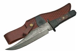 Bowie Knife | Damascus Steel Blade Bone Handle Full Tang Hunter 13.75