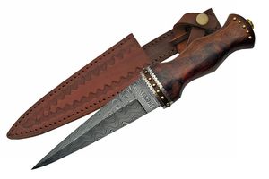 Fixed-Blade Dagger | Damascus Steel Scottish Sgian Dubh Knife Rosewood Handle