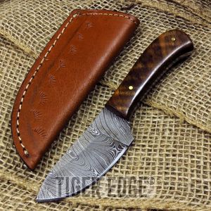 Damascus Brown Walnut Wood Handle Skinning Hunting Knife Display Men's Gift