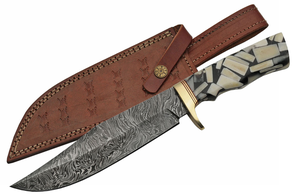 Fixed Blade Knife 13in. Overall Damascus Bone & Black Horn Handle Gift Dm-1197