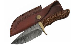 Hunting Knife 9in. Overall Damascus Celtic Knot Wood Full Tang Blade Dm-1208