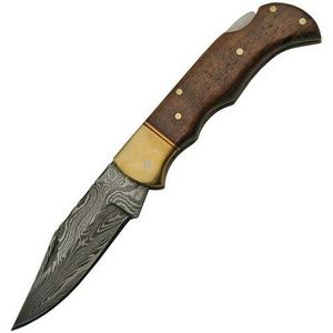 Folding Knife Rite Edge Classic Lockback Damascus Steel 3in. Blade Wood Handle