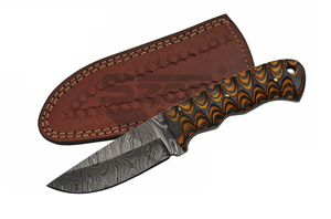 Fixed Blade Knife 7.5in. Damascus Steel Twisted Wood Black Brown Hunting Dm-1218