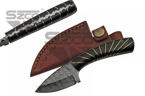 Hunting Knife Damascus 7.25in. Overall Black Sunburst Handle Fixed Blade Dm-1234