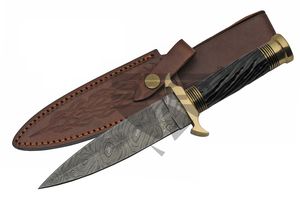 Damascus Steel Knife | Genuine Black Horn Medieval Dagger Black Brass Dm-1236Bk