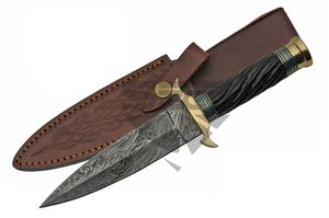 Damascus Steel Knife Genuine Black Horn Medieval Dagger Blue Brass Dm-1236Bl