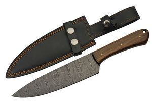 Kitchen Chef Knife 7.25in. Blade Damascus Steel Full Tang Wood Handle + Sheath