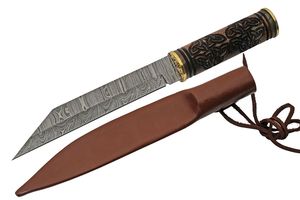 Seax | Fixed-Blade Knife Damascus Steel Blade Anglo-Saxon Celtic Druid + Sheath