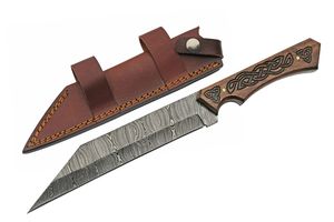 Seax | Fixed-Blade Knife Damascus Steel Blade Anglo-Saxon Runic Druid + Sheath