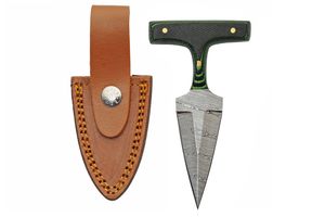 Punch Dagger | Damascus Steel Push Knife Blade Micarta Handle + Leather Sheath