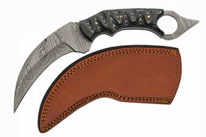 Karambit Knife | Damascus Steel Hawkbill Blade Micarta Handle + Leather Sheath