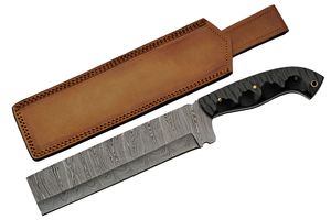Cleaver Knife | Damascus Steel 5in Blade Full Tang Black Micarta Handle + Sheath