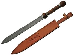 Damascus Steel Sword 32in. Ancient Roman Legionnaire Gladiator Gladius w/ Sheath