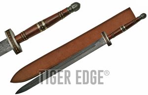 Short Sword 37in. Roman Imperial Gladius Damascus Steel Blade + Leather Sheath