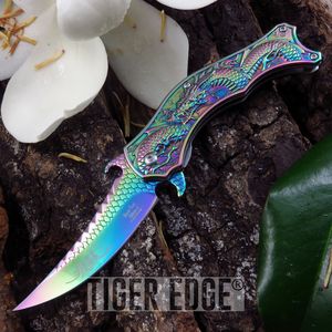 Dark Side Blades Rainbow Chinese Dragon Spring-Assisted Folding Knife