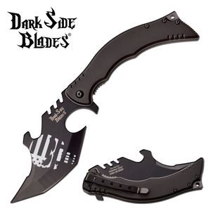 Spring-Assist Folding Knife Dark Side Blades USA Flag Skull Black Fantasy 087GY