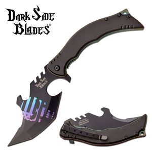 Spring-Assist Folding Knife Dark Side Blades USA Flag Skull Black Fantasy 087RB