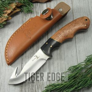Elk Ridge 7.5in. Fixed Blade Gut Hook Hunting Skinning Knife And Leather Sheath